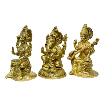 Brass Laxmi Ganesha Saraswati Murti for Home and Decor Show Piece for Living Room Height 18 cm Weight 4.8 Kg