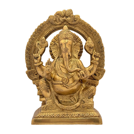 Brassaura™ Brass Ring Ganesha Murti for Home & Temple Décor | Height 7.1 Inches & Weight 2.2 Kgs