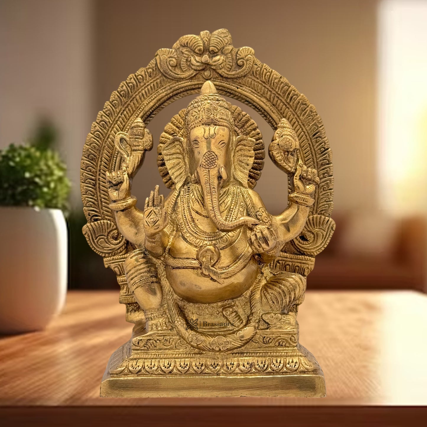 Brass Ring Ganesha Statue For Home Decor Weight 2.2 Kg And Height 18 Cm