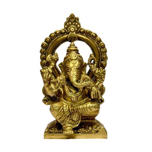 Brassaura™ Brass Ring Ganesha Murti for Home & Temple Décor | Height 5.5 Inches & Weight 1.08 Kgs