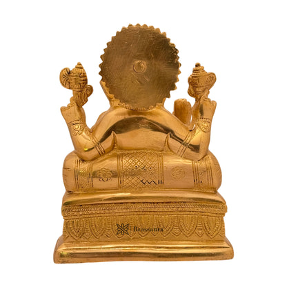 Brassaura™ Brass Golden Ganesha in Blessing Posture with Mooshak – Height 8.27 inches | Weight 2.7 kgs