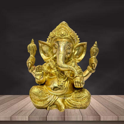 Brassaura™ Brass Ganesha Bhagwan Idol Taj Ganesh Statue Ganpati Murti for Temple Puja Home Entrance Decor Luck Gift Height 25 cm Weight 3.80 Kg