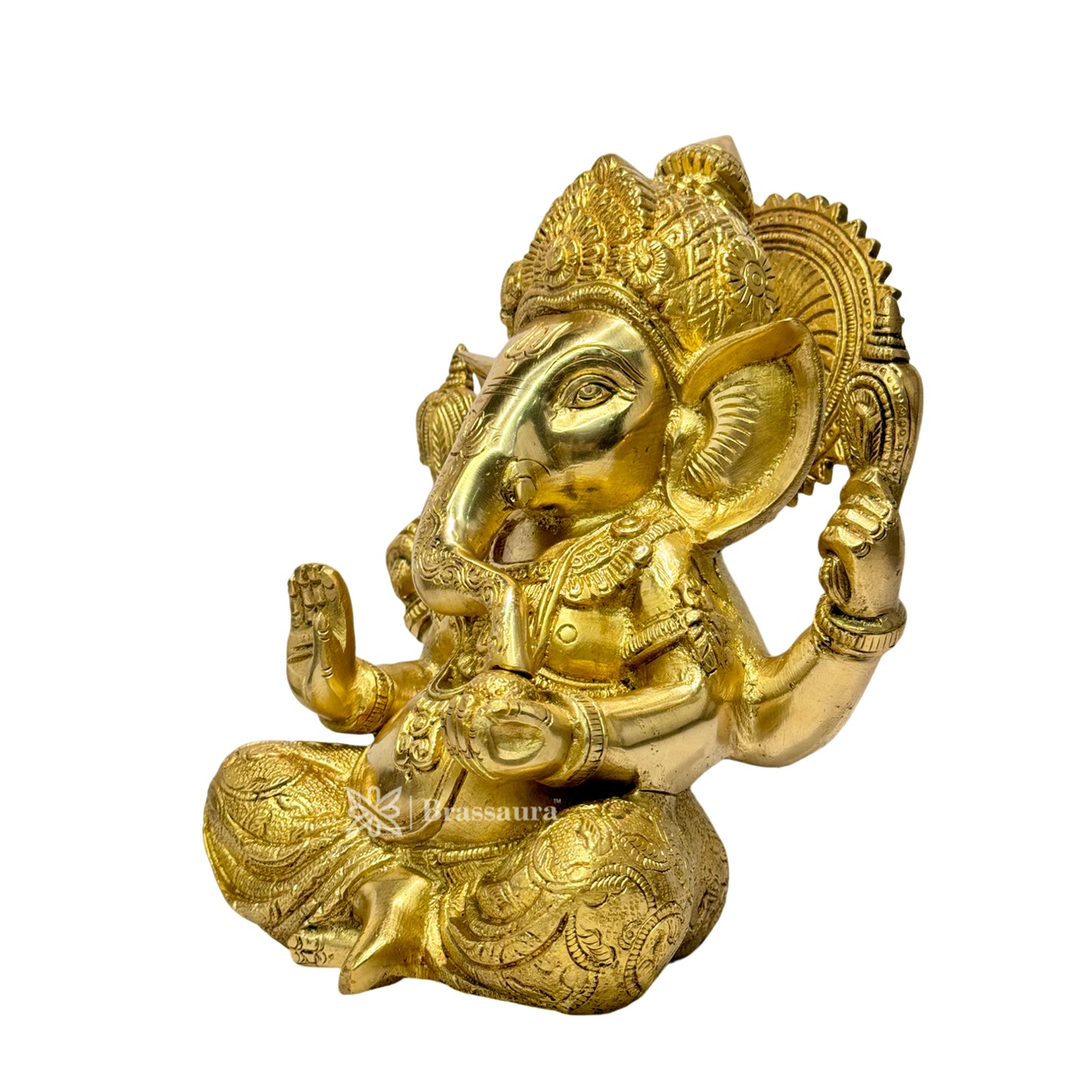 Brassaura™ Brass Ganesha Bhagwan Idol Taj Ganesh Statue Ganpati Murti for Temple Puja Home Entrance Decor Luck Gift Height 25 cm Weight 3.80 Kg