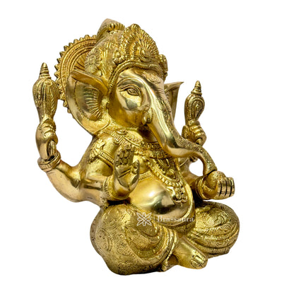 Brassaura™ Brass Ganesha Bhagwan Idol Taj Ganesh Statue Ganpati Murti for Temple Puja Home Entrance Decor Luck Gift Height 25 cm Weight 3.80 Kg