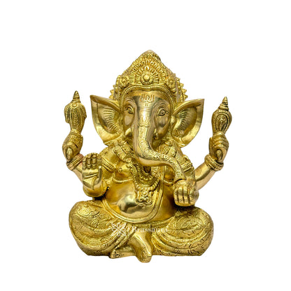 Brassaura™ Brass Ganesha Bhagwan Idol Taj Ganesh Statue Ganpati Murti for Temple Puja Home Entrance Decor Luck Gift Height 25 cm Weight 3.80 Kg