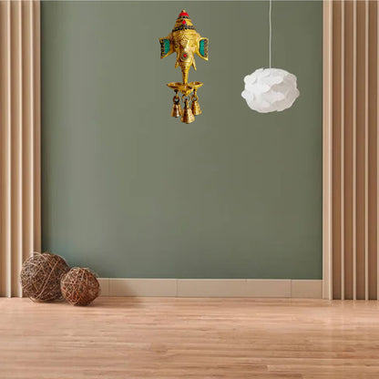 Brass Ganesha Head Statue For Home Decor and Wall Hanging Weight .75 Kg And Height 25 Cm