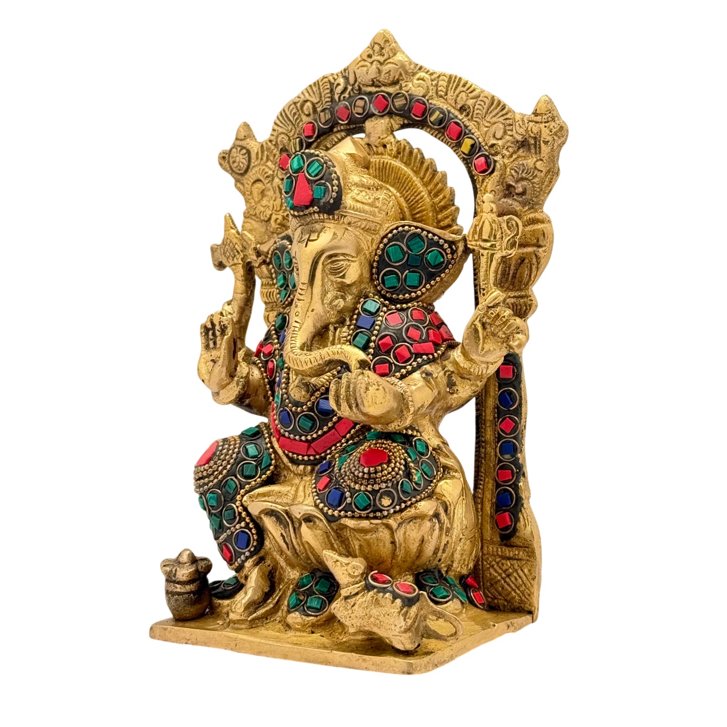 Brass Ring Ganesha Statue For Home Decor Weight 1.9 Kg And Height 22 Cm