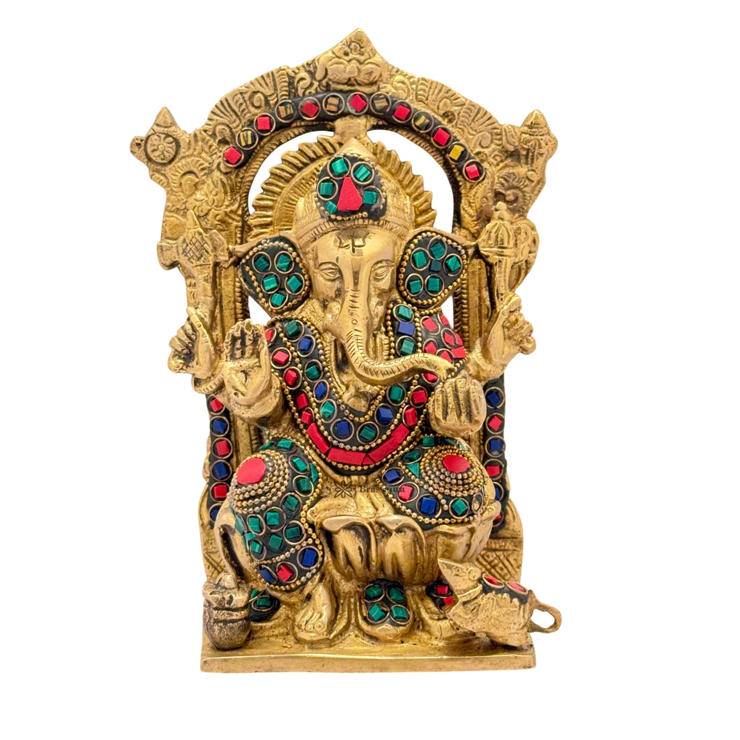 Brass Ring Ganesha Statue For Home Decor Weight 1.9 Kg And Height 22 Cm