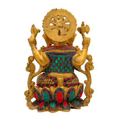 Brass Gem Stone Work Jewellery Ganesha Statue For Home Decor Weight 7 Kg And Height 33 Cm