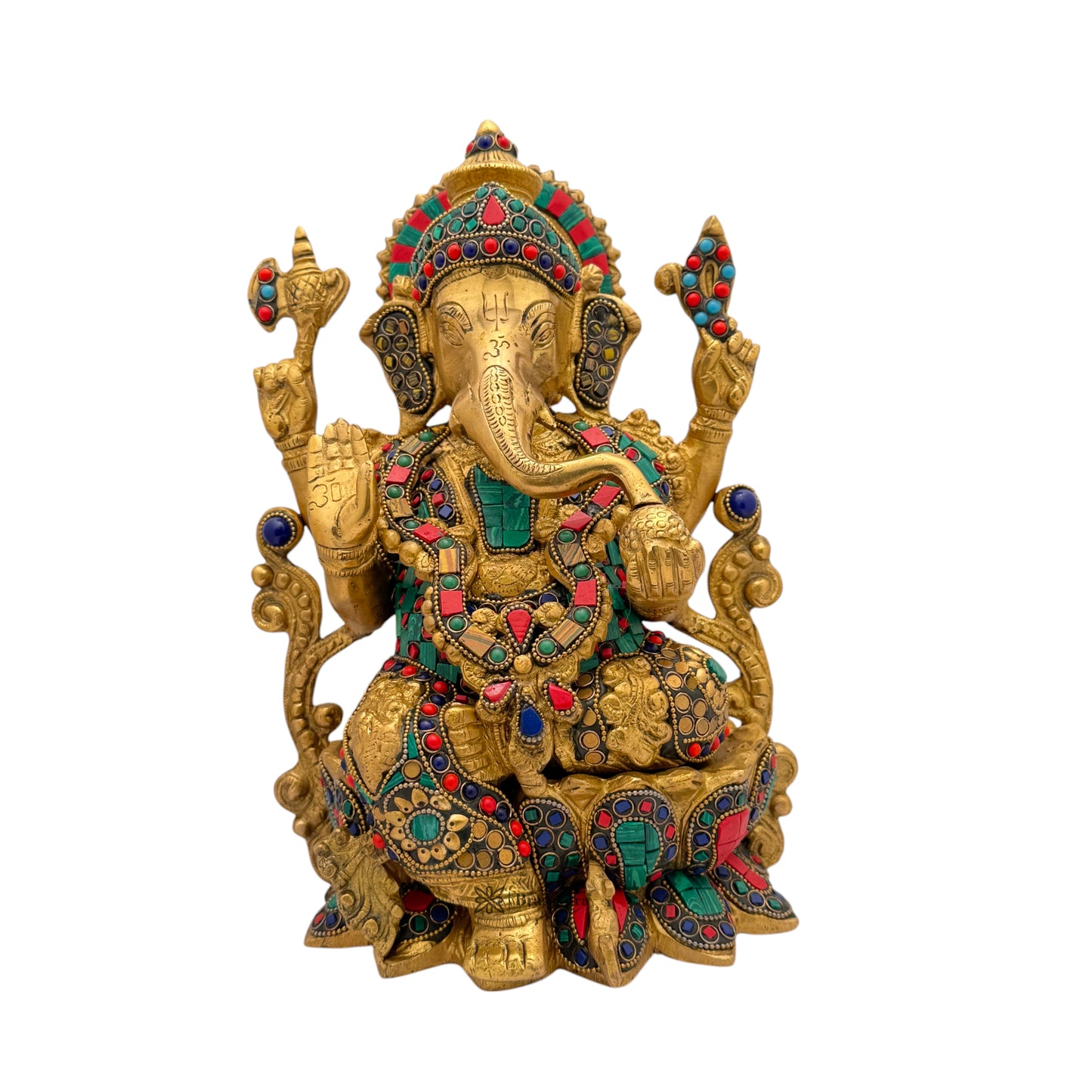 Brass Gem Stone Work Jewellery Ganesha Statue For Home Decor Weight 7 Kg And Height 33 Cm