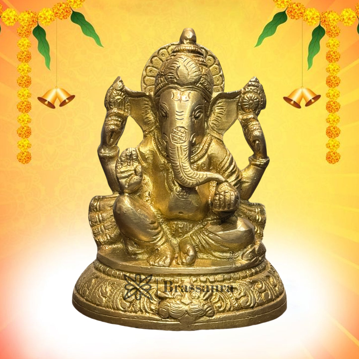 Brassaura™ Brass Ganesha Murti for Home and Decor Brass Ganesh Bhagwan Statue for Pooja Room Ganesha Idols for Home Entrace Decor Good Luck Vastu Decoration Weight 1.25 Kg Height 15 cm