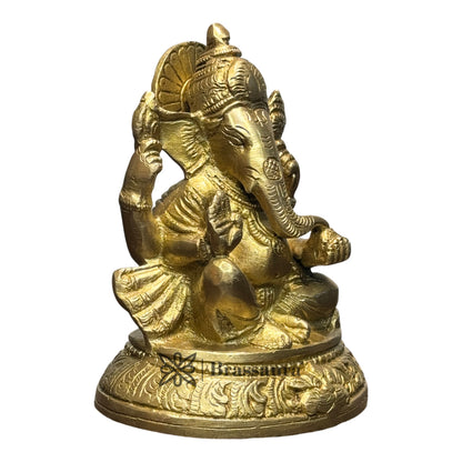 Brassaura™ Brass Ganesha Murti for Home and Decor Brass Ganesh Bhagwan Statue for Pooja Room Ganesha Idols for Home Entrace Decor Good Luck Vastu Decoration Weight 1.25 Kg Height 15 cm