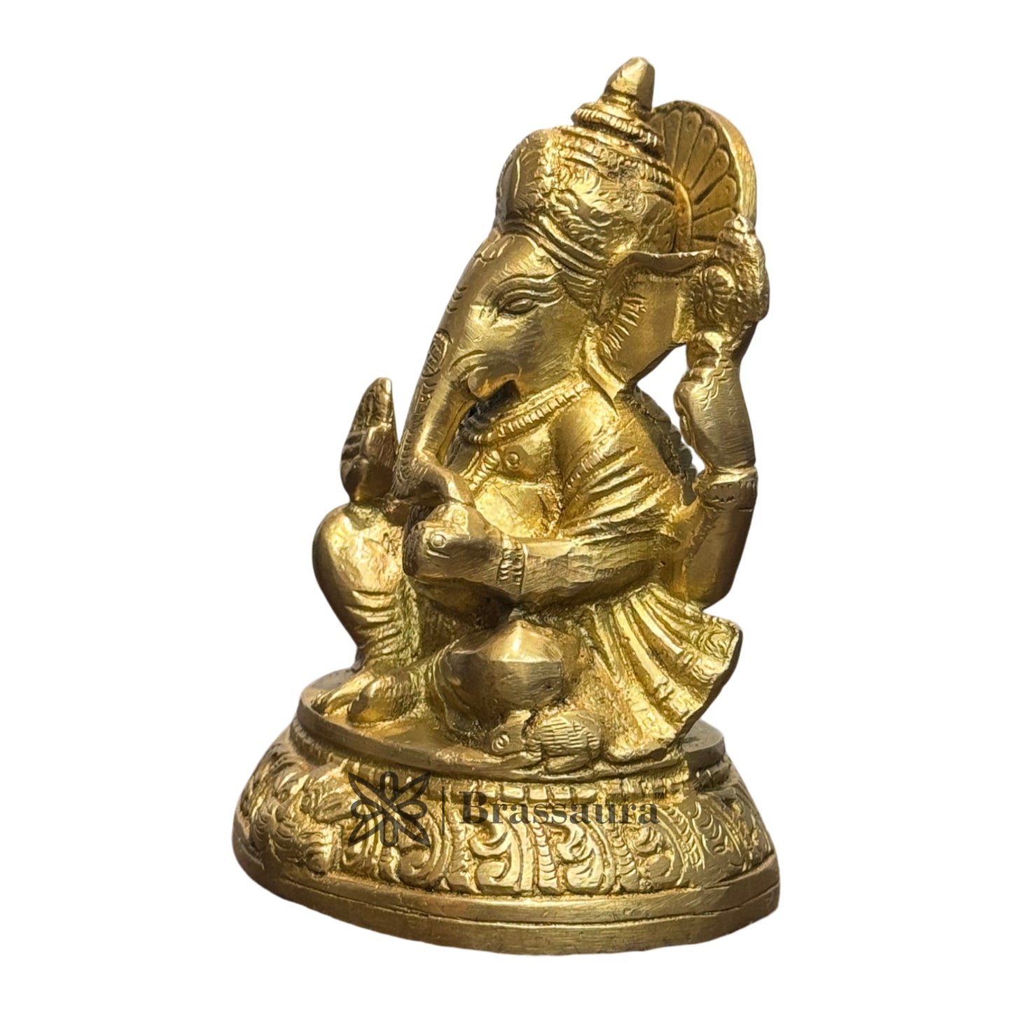 Brassaura™ Brass Ganesha Murti for Home and Decor Brass Ganesh Bhagwan Statue for Pooja Room Ganesha Idols for Home Entrace Decor Good Luck Vastu Decoration Weight 1.25 Kg Height 15 cm