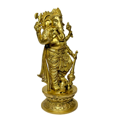 Brassaura™ Brass Standing Ganesha Murti for Home and Decor Brass Ganesh Bhagwan Statue for Pooja Ganesha Idols for Home Entrace Decor Decoration Weight 4 Kg Height 33 cm