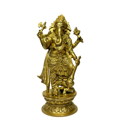 Brassaura™ Brass Standing Ganesha Murti for Home and Decor Brass Ganesh Bhagwan Statue for Pooja Ganesha Idols for Home Entrace Decor Decoration Weight 4 Kg Height 33 cm