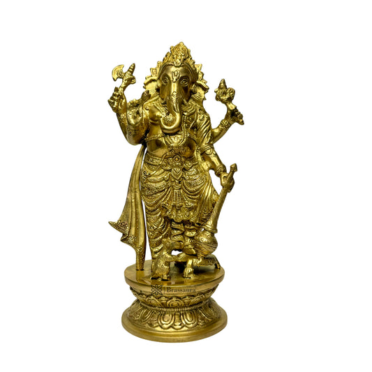 Brassaura™ Brass Standing Ganesha Murti for Home & Temple Décor | Height 13 Inches & Weight 3.95 Kgs