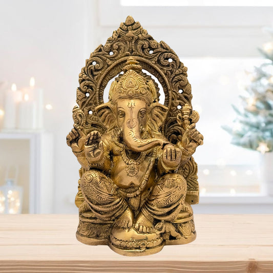 Brass Ring Ganesha Statue For Home Decor Weight 2 Kg And Height 22 Cm