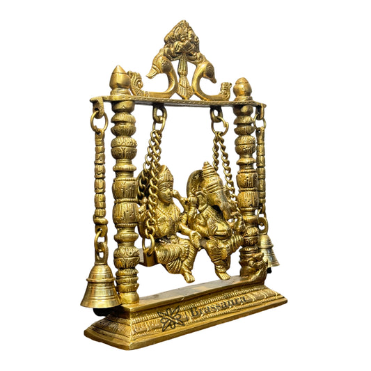 Brassaura™ Brass Laxmi Ganesha Jhula Murti for Home and Decor | Weight 2.5 Kgs | Height 11.02 Inches