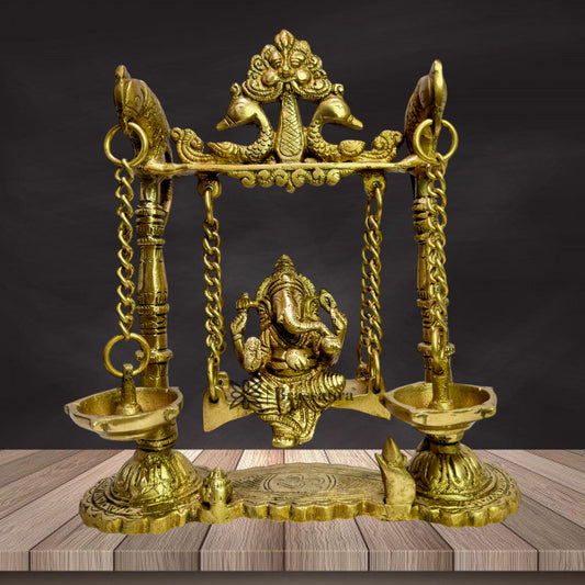 Brass Ganesha Jhula Statue For Home Decor Weight 1.7 Kg And Height 30 Cm