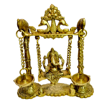 Brass Ganesha Jhula Statue For Home Decor Weight 1.7 Kg And Height 30 Cm