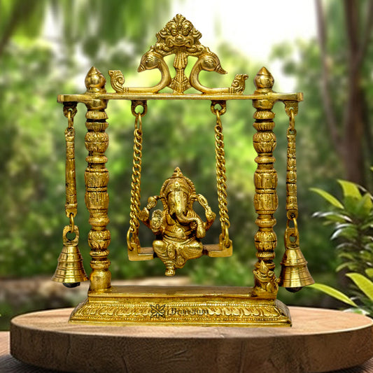 Brass Ganesha Jhula Statue For Home Decor Weight 2.3 Kg And Height 26 Cm
