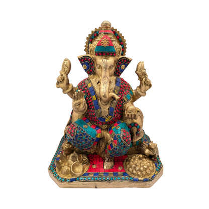 Brass Gem Stone Work Ganesha Statue For Home Decor Weight 9 Kg And Height 35 Cm