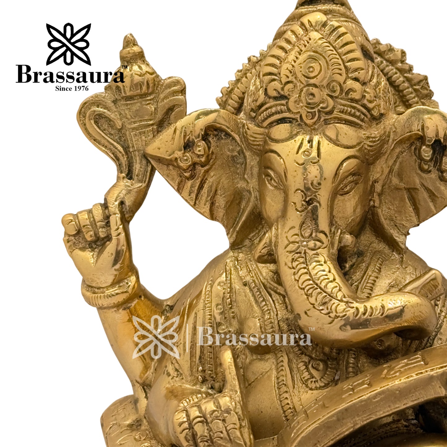 Brass Ganesh Write Mahabharat Statue for Good Luck Diwali Weight 3 Kg Height 19 cm