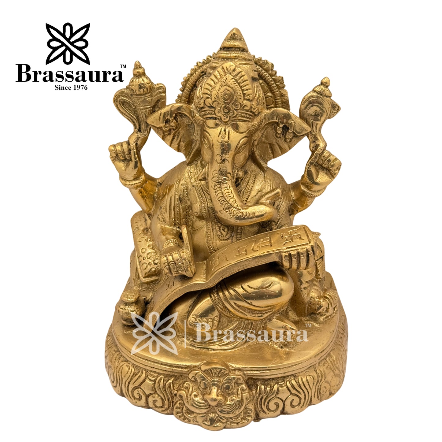 Brass Ganesh Write Mahabharat Statue for Good Luck Diwali Weight 3 Kg Height 19 cm