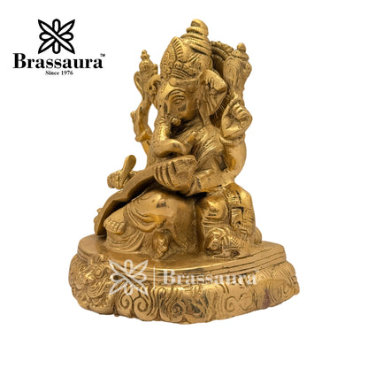 Brass Ganesh Write Mahabharat Statue for Good Luck Diwali Weight 3 Kg Height 19 cm