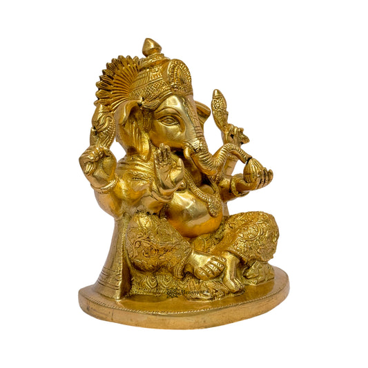 Brassaura Brass Ganesha Murti for Home & Temple Décor | Height 7.9 Inches