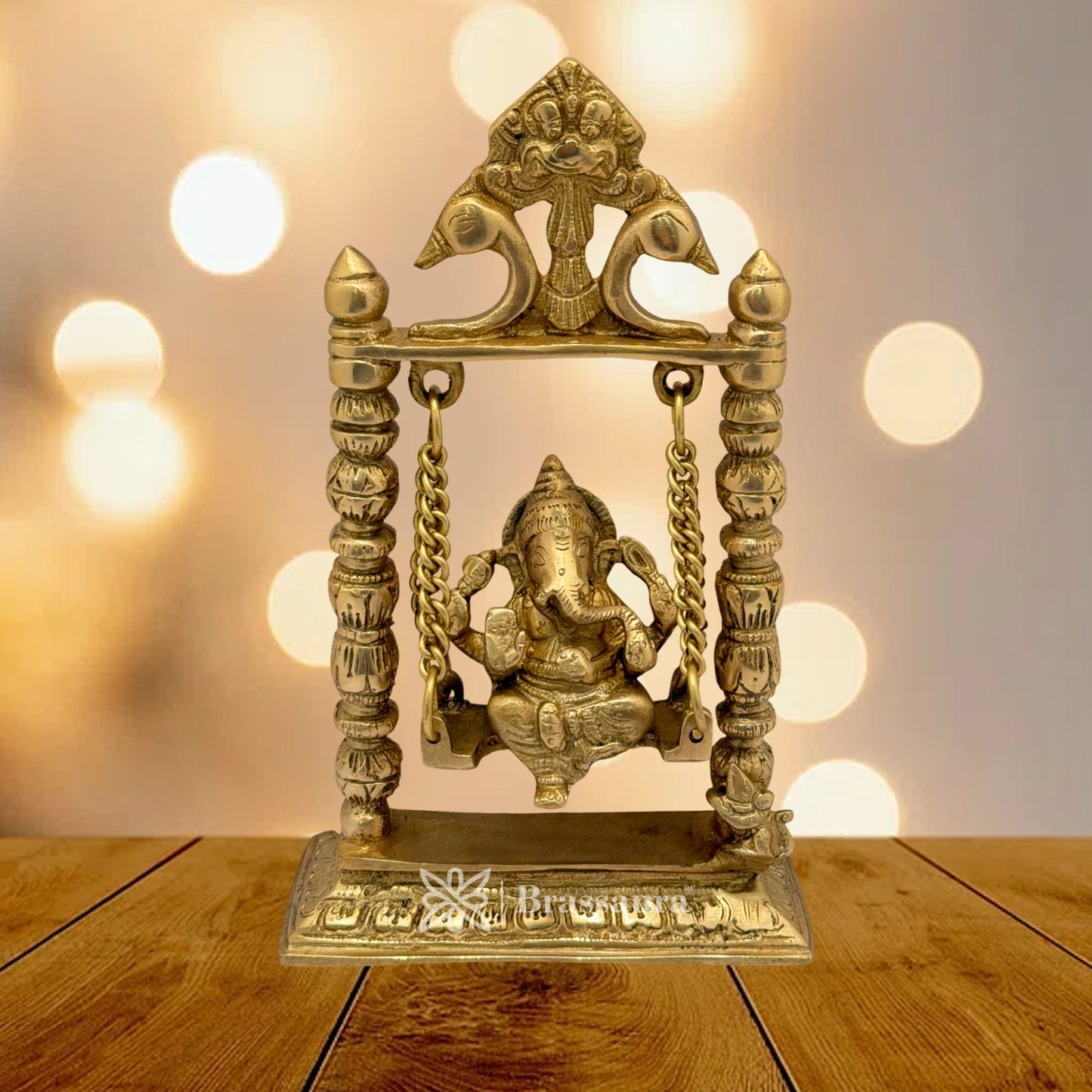 Brass Ganesh jhula Idol for Home and Decor Weight 1.9 Kg Height 23 cm