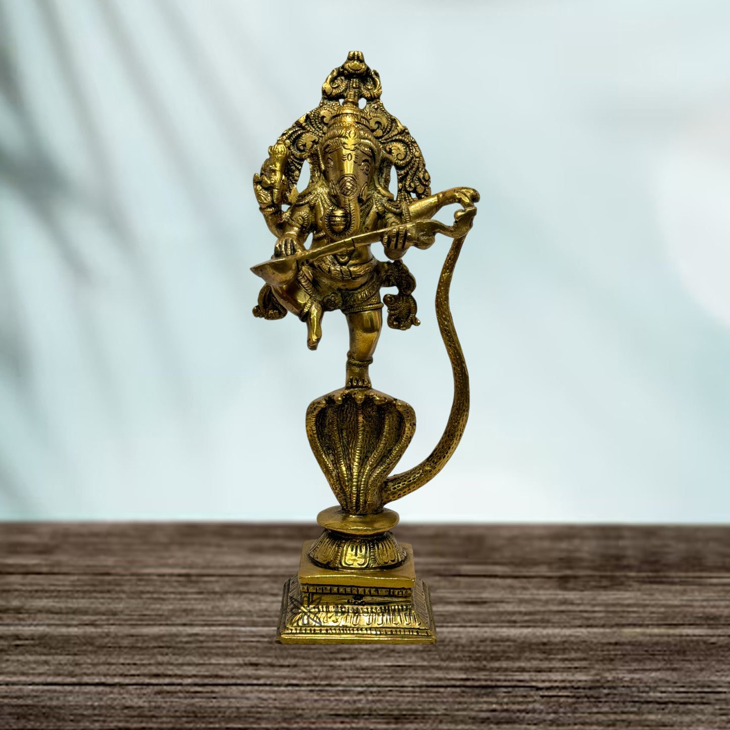 Brassaura™ Brass Dancing Ganesha on Shesnaag Murti for Home and Decor Brass Ganesh Bhagwan Statue for Pooja Room Ganesha Idols for Home Entrace Decor Good Luck Decoration Weight 2.5 Kg Height 8 cm