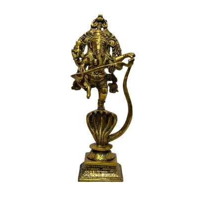 Brassaura™ Brass Dancing Ganesha on Shesnaag Murti for Home and Decor Brass Ganesh Bhagwan Statue for Pooja Room Ganesha Idols for Home Entrace Decor Good Luck Decoration Weight 2.5 Kg Height 8 cm