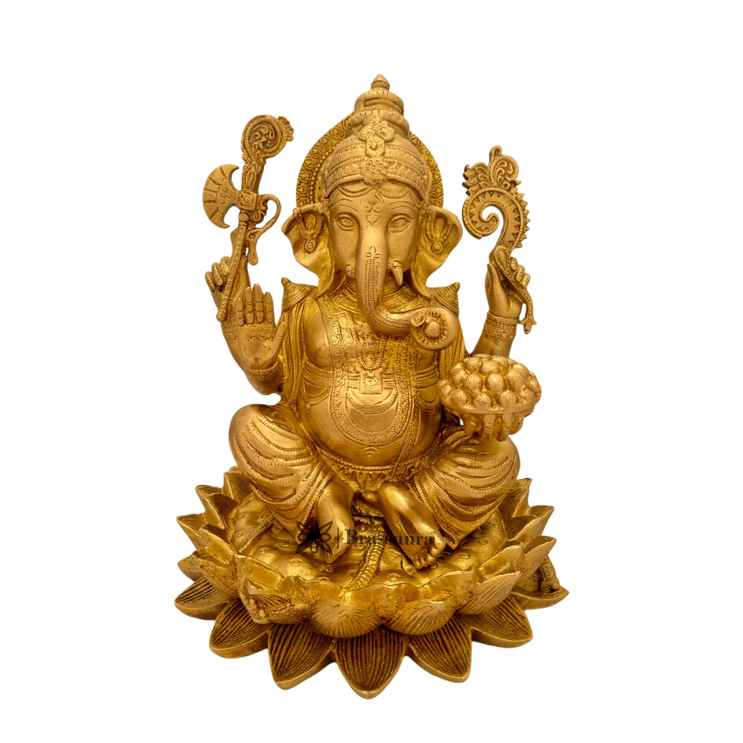 Brassaura™ Brass Lotus Ganesha Murti for Home and Decor Brass Ganesh Bhagwan Statue for Pooja Ganesha Idol for Home Entrace Decor Decoration Weight 8 Kg Height 30 cm