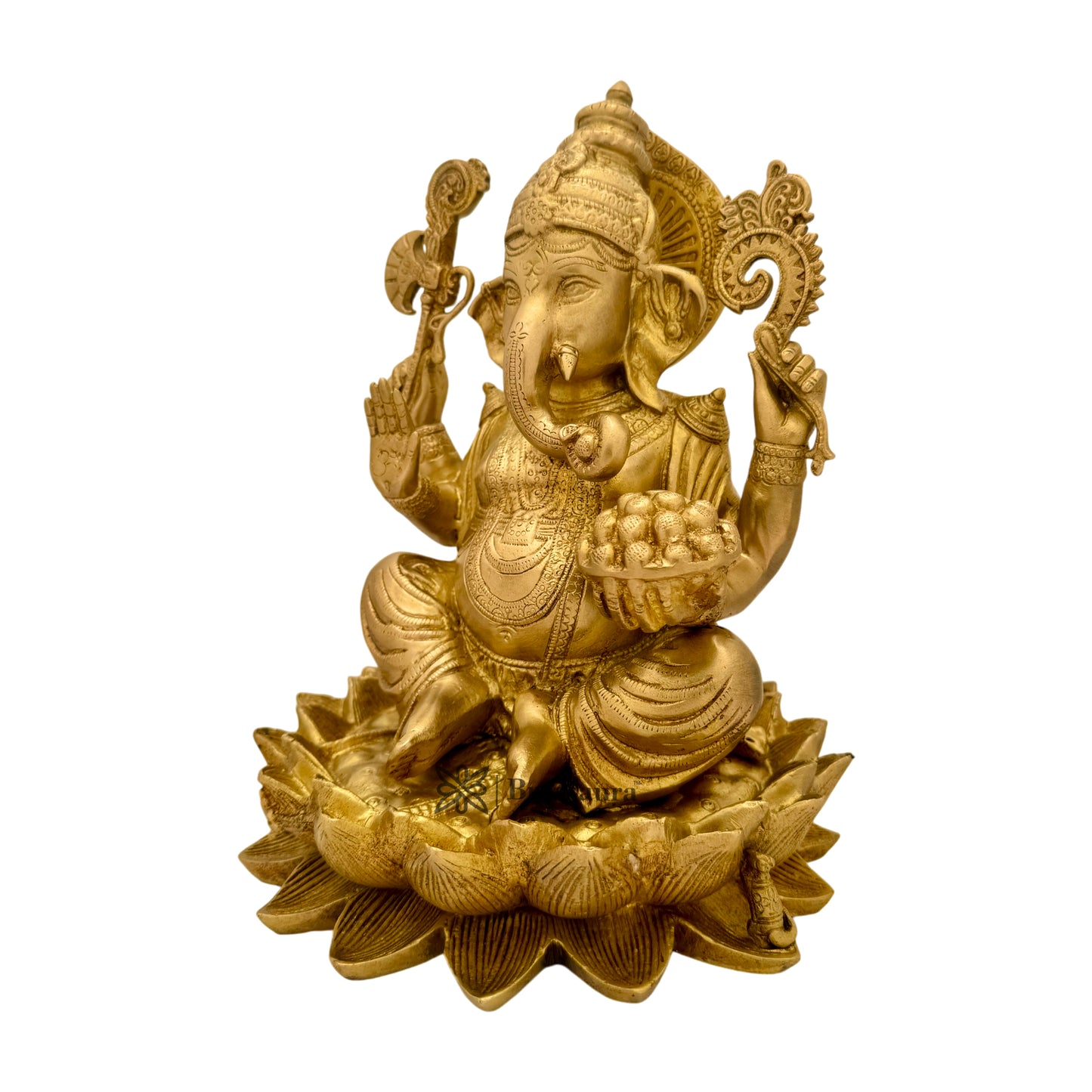 Brassaura™ Brass Lotus Ganesha Murti for Home and Decor Brass Ganesh Bhagwan Statue for Pooja Ganesha Idol for Home Entrace Decor Decoration Weight 8 Kg Height 30 cm