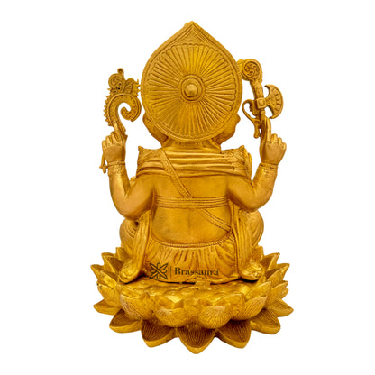 Brassaura™ Brass Lotus Ganesha Murti for Home and Decor Brass Ganesh Bhagwan Statue for Pooja Ganesha Idol for Home Entrace Decor Decoration Weight 8 Kg Height 30 cm