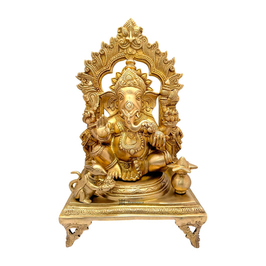 Brassaura™ Brass Ring Ganesha Large Murti for Home and Decor Brass Ganesh Bhagwan Statue for Pooja Room Ganesha Idols for Home Entrace Decor Good Luck Vastu Decoration Weight 12.1 Kg Height 48 cm