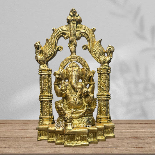 Brassaura™ Brass Ganesha Murti for Home and Decor Brass Ganesh Bhagwan Statue for Pooja Room Ganesha Idols for Home Entrace Decor Good Luck Vastu Decoration Weight 2.5 Kg Height 28 cm