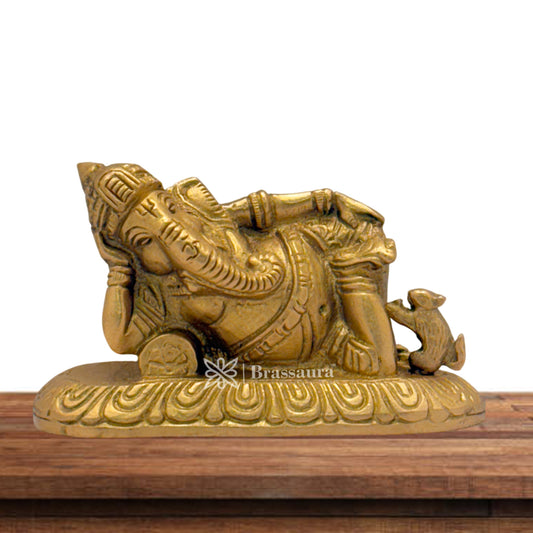 Brass Relaxing Ganesha Idol for Home and Decor Weight .6 Kg Height 6 cm