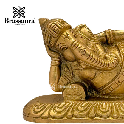 Brass Relaxing Ganesha Idol for Home and Decor Weight .6 Kg Height 6 cm