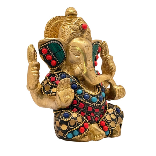 ब्रासौर ब्रास रत्न जड़ित अप्पू गणेश प्रतिमा घर की सजावट के लिए, ऊंचाई 16 सेमी