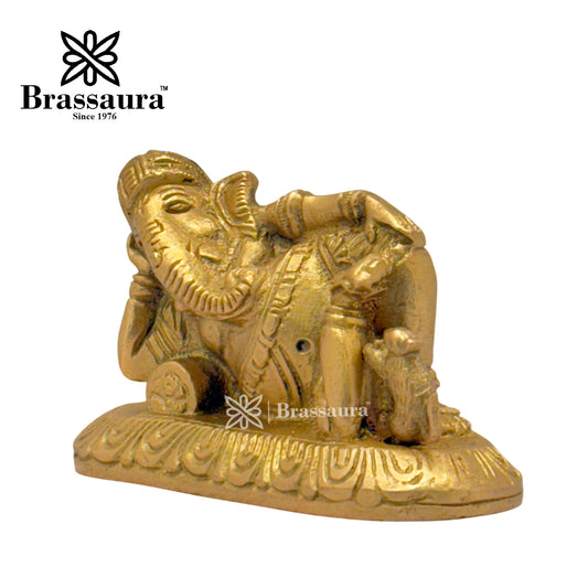 Brassaura™ Brass Relaxing Ganesha Idol for Home and Decor | Weight 0.6 Kgs | Height 2.36 Inches