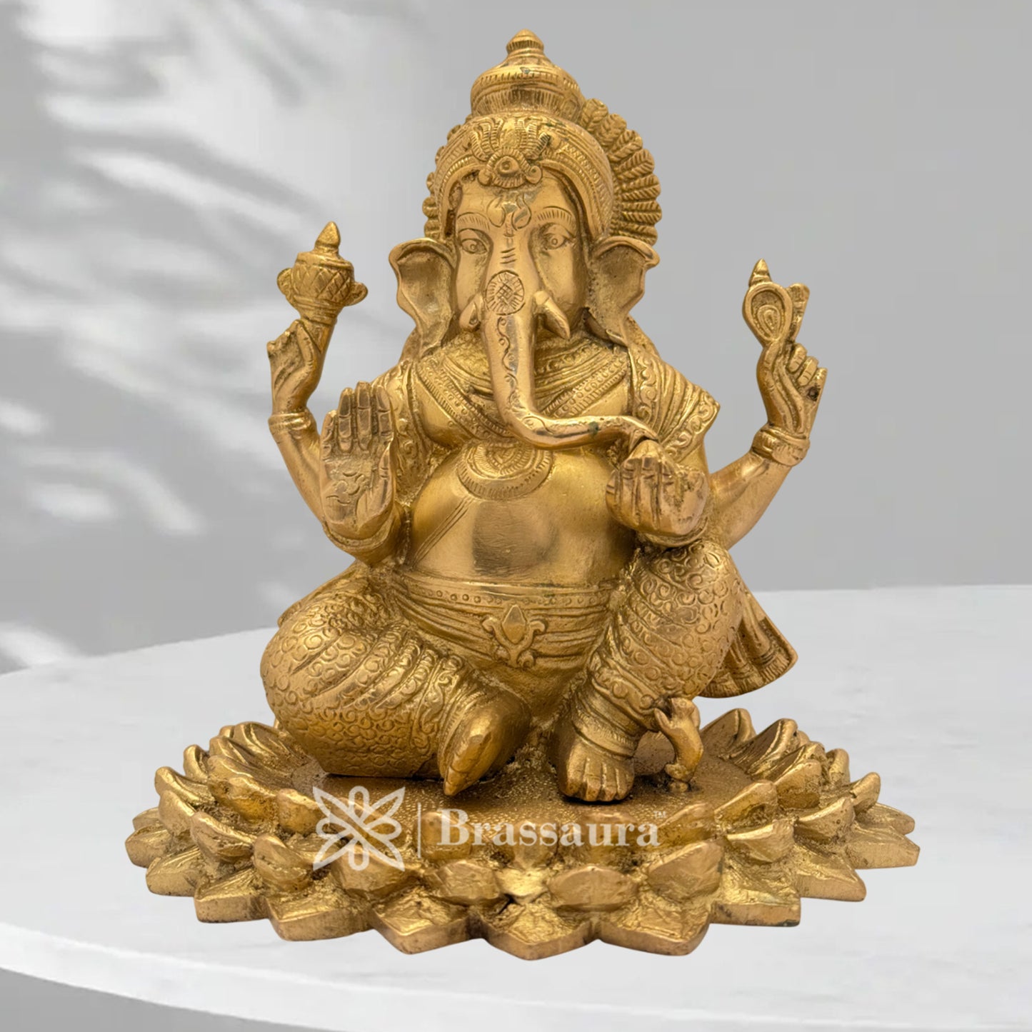 Brass Lotus Ganesha Idol for Home and Decor Weight 4 Kg Height 20 cm