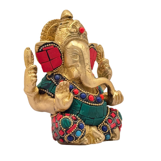 ब्रासौर ब्रास जेम स्टोन वर्क अप्पू गणेश प्रतिमा गृह सज्जा के लिए, ऊँचाई 16 से.मी.