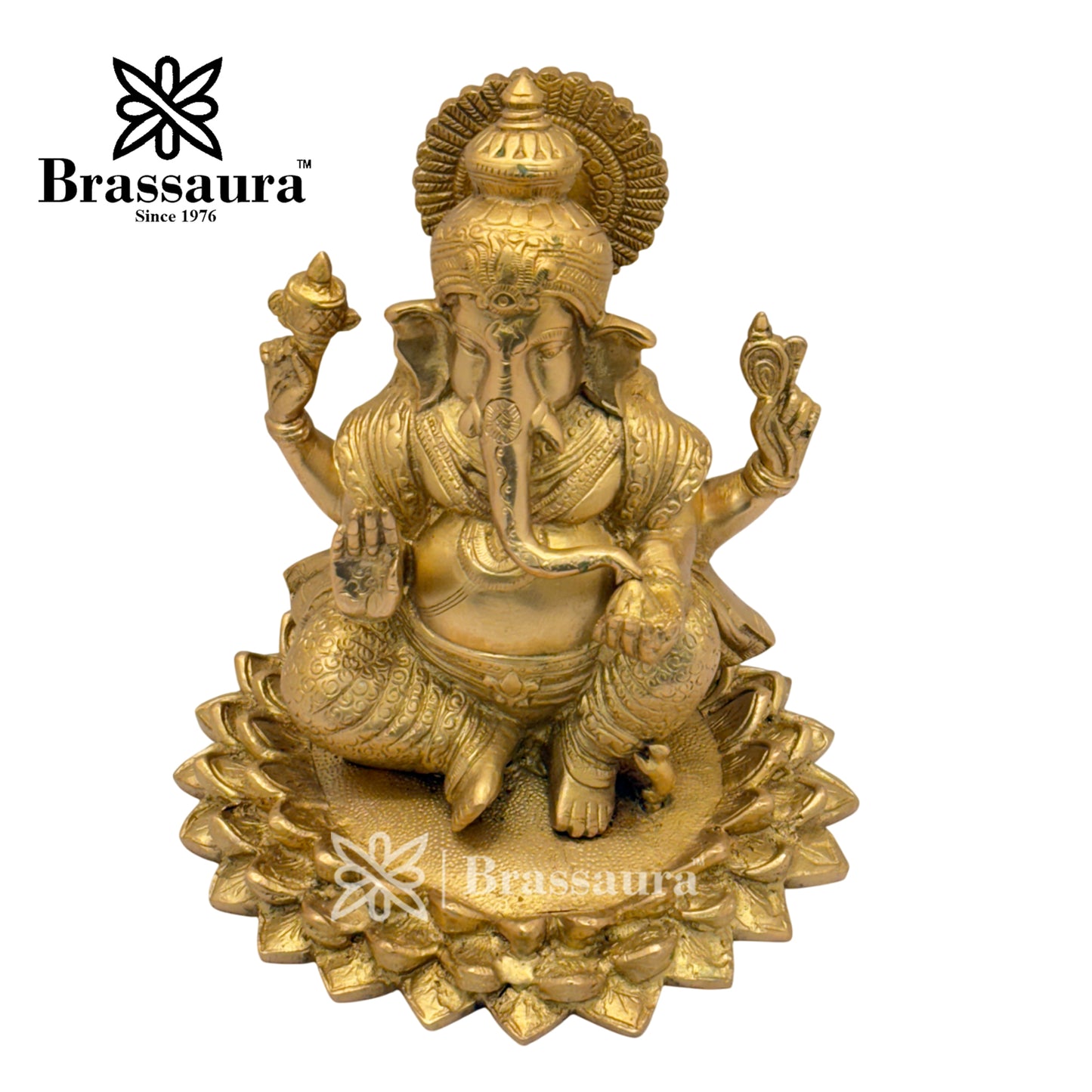 Brass Lotus Ganesha Idol for Home and Decor Weight 4 Kg Height 20 cm