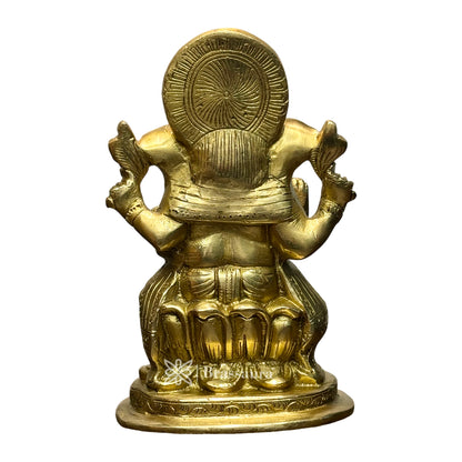 Brassaura™ Brass Lotus Ganesha Murti for Home and Decor Brass Ganesh Bhagwan Statue for Pooja Room Ganesha Idols for Home Entrace Decor Good Luck Vastu Decoration Weight 1.9 Kg Height 20 cm