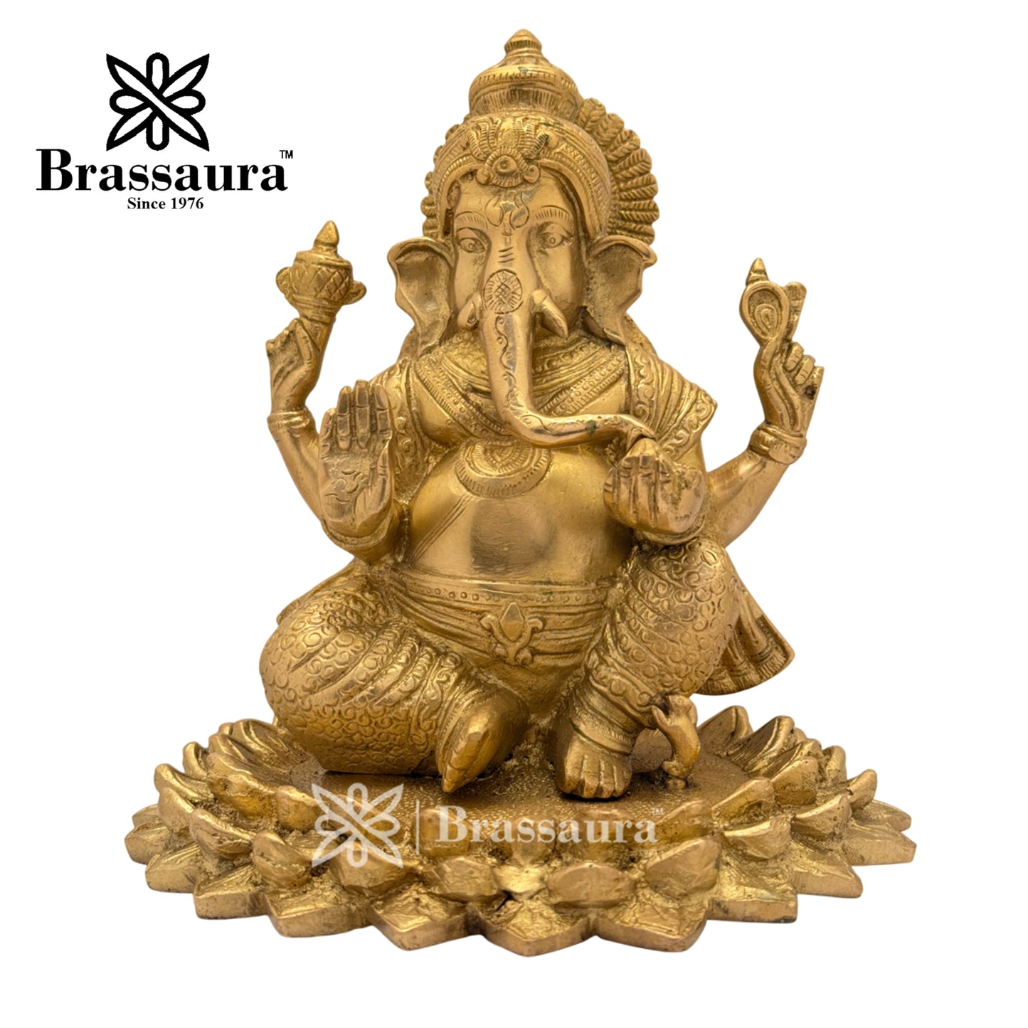 Brass Lotus Ganesha Idol for Home and Decor Weight 4 Kg Height 20 cm