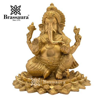 Brass Lotus Ganesha Idol for Home and Decor Weight 4 Kg Height 20 cm