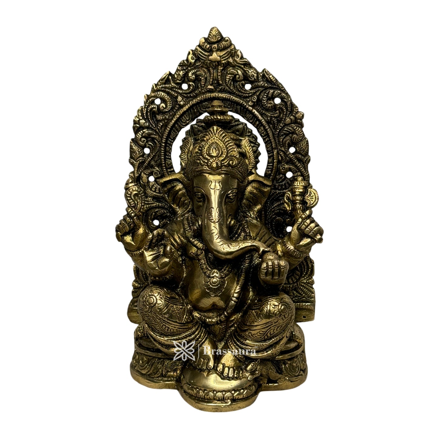 Brassaura™ Brass Ganesha Murti for Home and Decor Brass Ganesh Bhagwan Statue for Pooja Ganesha Idols for Home Entrace Decor Decoration Weight 2 Kg Height 22 cm