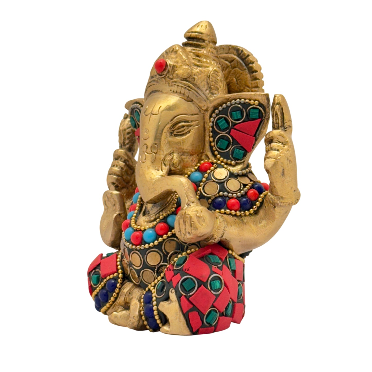 Brass Gem Stone Work Appu Ganesha Statue for Home Decor Weight 860 Gram Height 16 cm